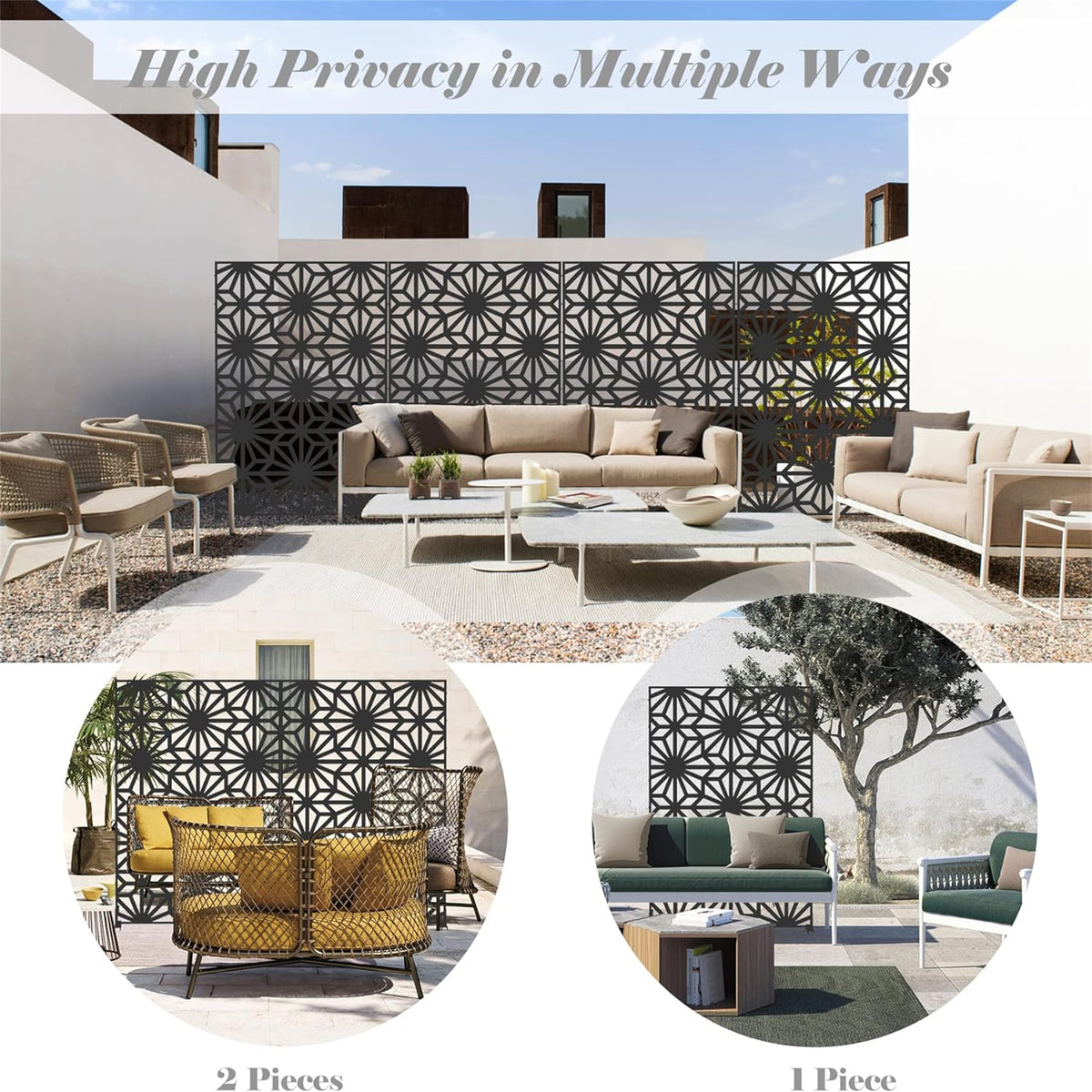 Metal Privacy Screens And Panels With Free Standing, Freestanding Outdoor Indoor Privacy Screen, Decorative Privacy Screen For Balcony Patio Garden, Sun Flower Shape