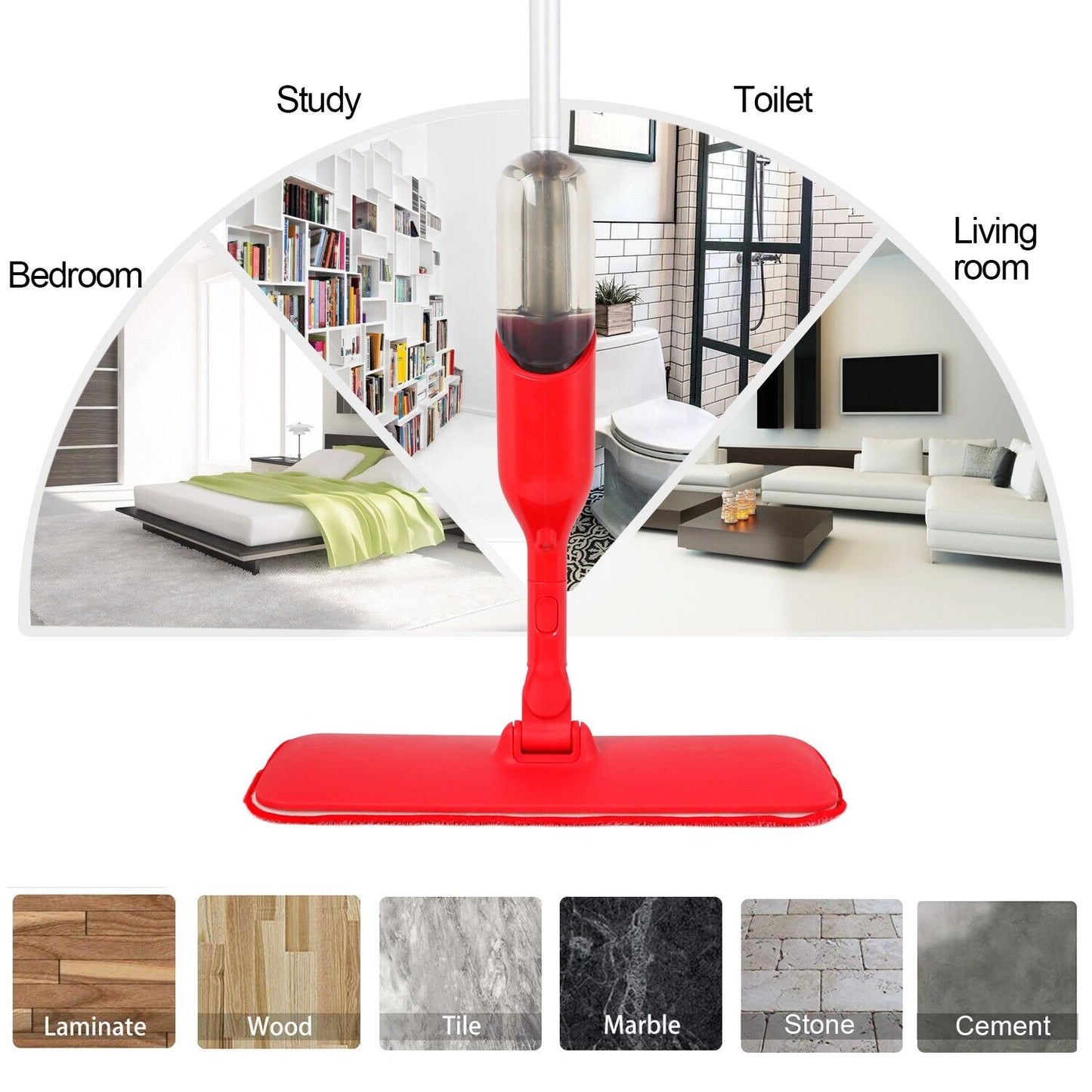 Spray Flat Mop Microfiber Pads Floor-Tile Kitchen Bathroom Living Room Cleaning