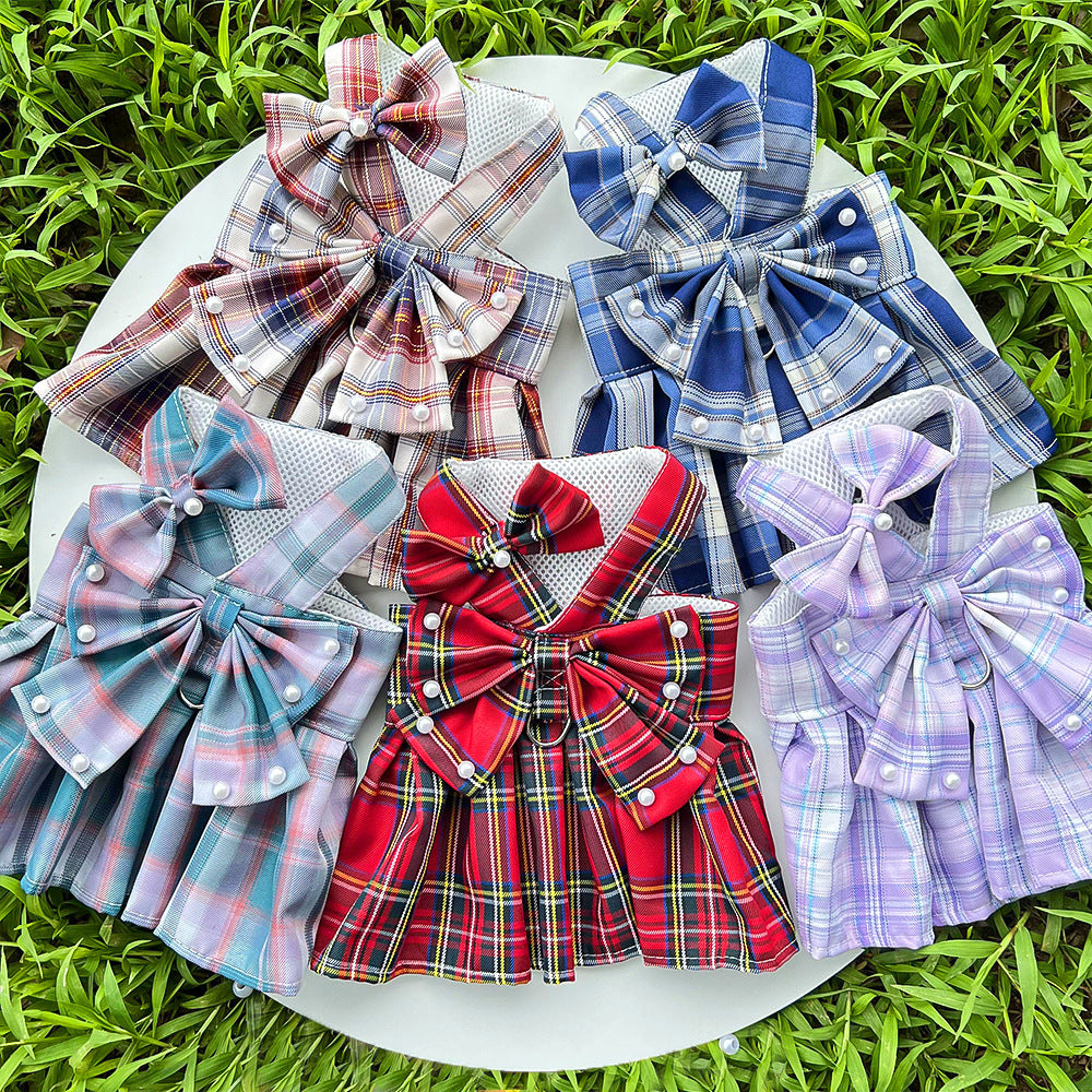 Pet JK-style Plaid Dog Dress With Leash Accessories