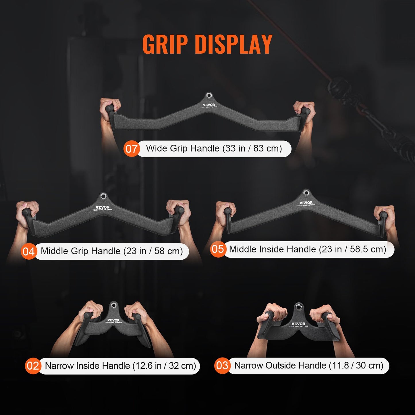 LAT Pulldown Attachments, Cable Machine Rowing T-bar V-bar 5 Set, Tricep Pull Down Bar, Back Strength Training Rubber Coated Handle Grip, Bicep Curl Tricep Lat Pulldown Bar For Home Gym Fitness