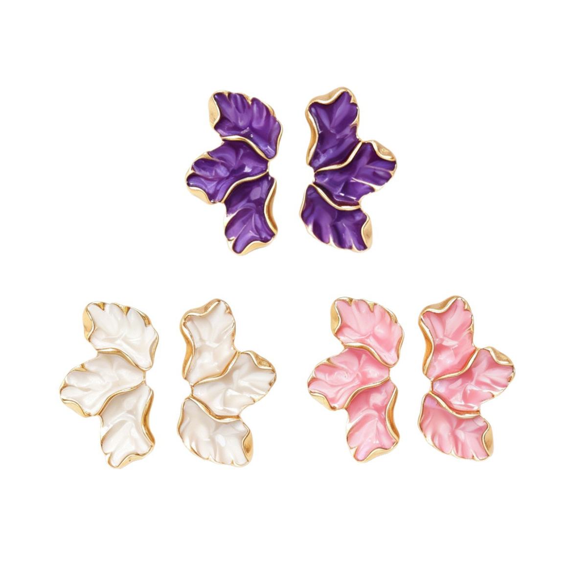New Enamel Three-leaf Petal Stud Earrings, Versatile Elegant Niche Unique Light Luxury Premium Texture Ear Jewelry For Women
