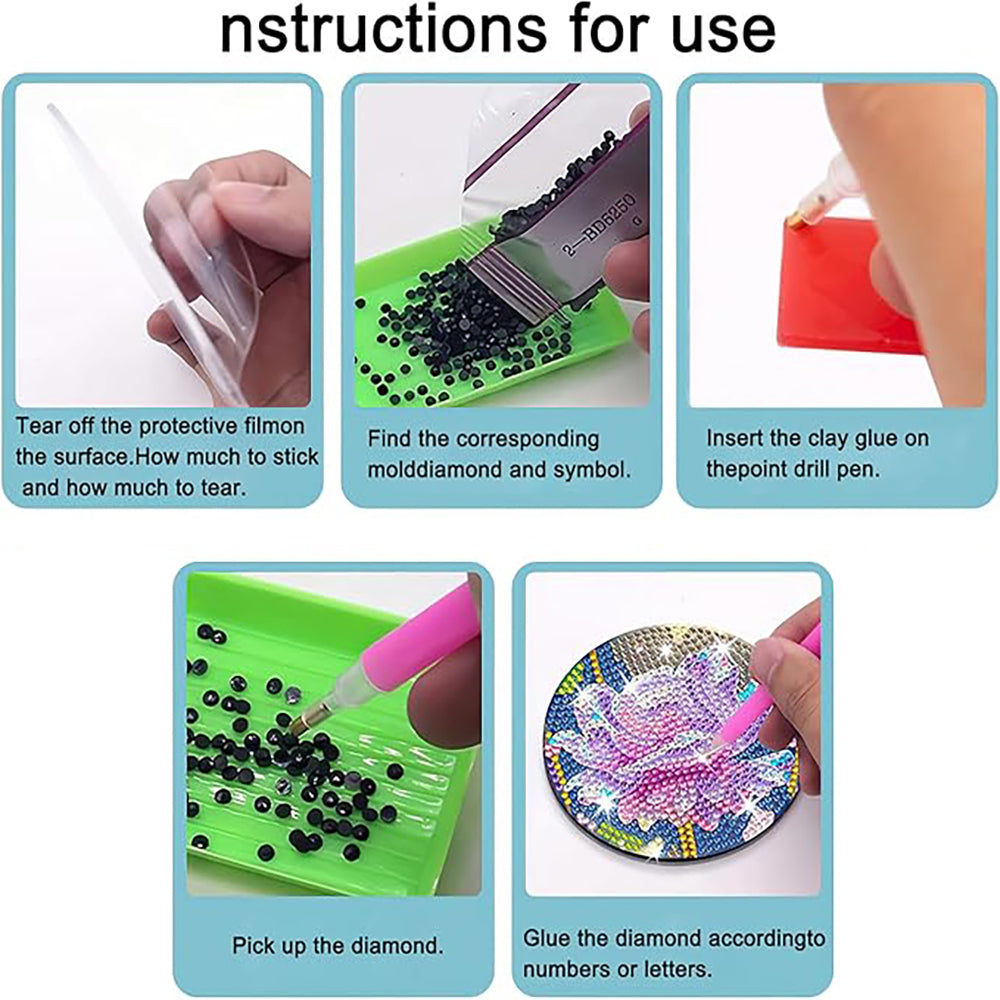 Diamond Art Drawing Coaster With Bracket, DIY Coffee Pattern Diamond Art Coaster, Suitable For Adults And Beginners Diamond Drawing Kit, Diamond Kit Craft Supplies, Exquisite Gifts For Friends