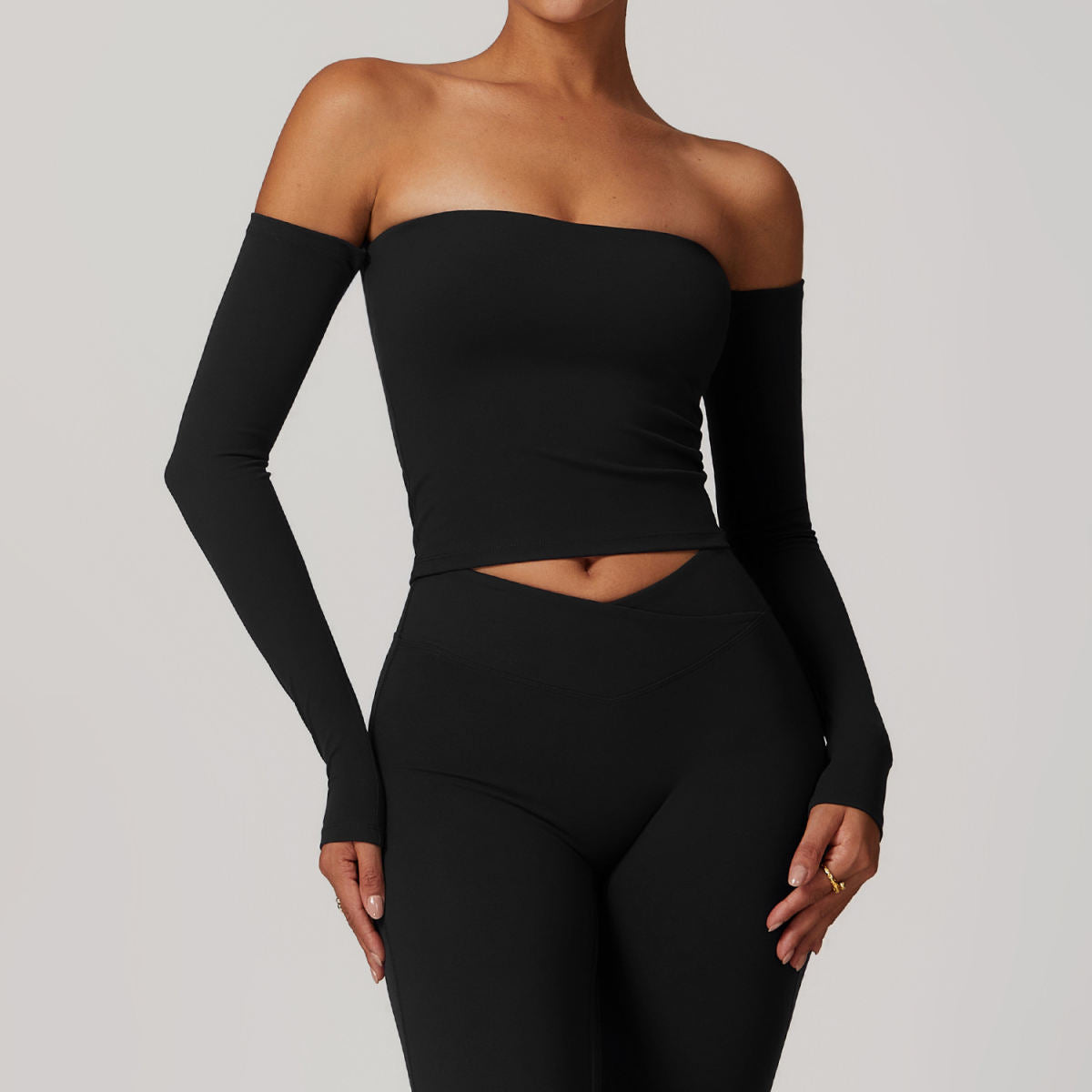 Brushed Tight Off-shoulder Long Sleeve Yoga Exercise Top