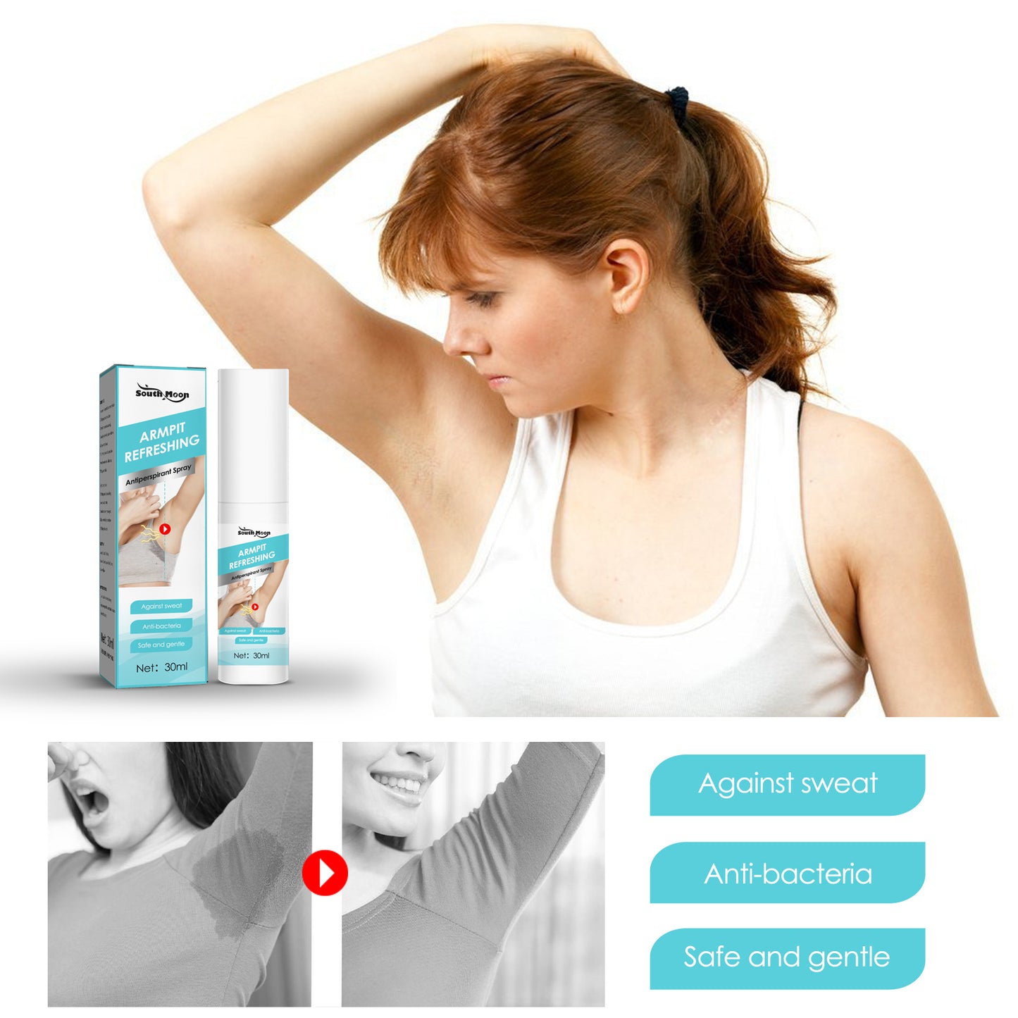 South Moon Deodorant Deodorant Body Odor Spray, Body Sweat Odor Armpit Portable Summer Light Deodorant Body Odor Liquid