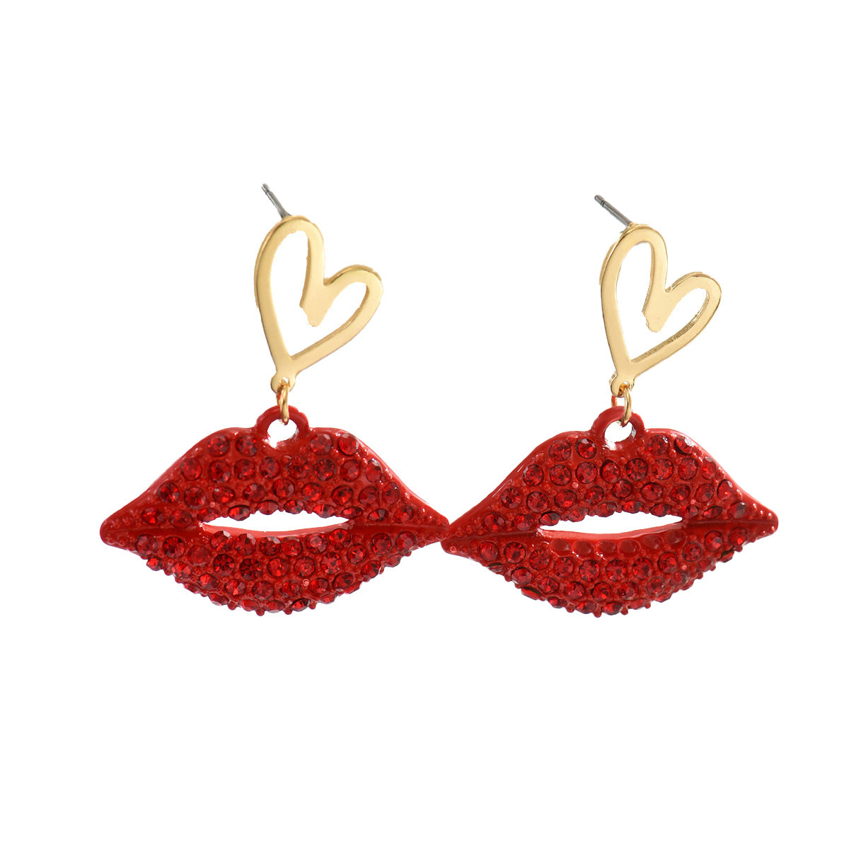 Cross-border European American New Arrival Women Jewelry, Unique Diamond Inlaid Heart & Lip Design Drop Earrings, Versatile High Sense Ear Accessories For Ladies