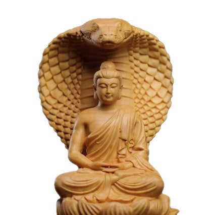 South American Boxwood Carved Snake Buddha Shakyamuni Statue Car Home Decor Ornament