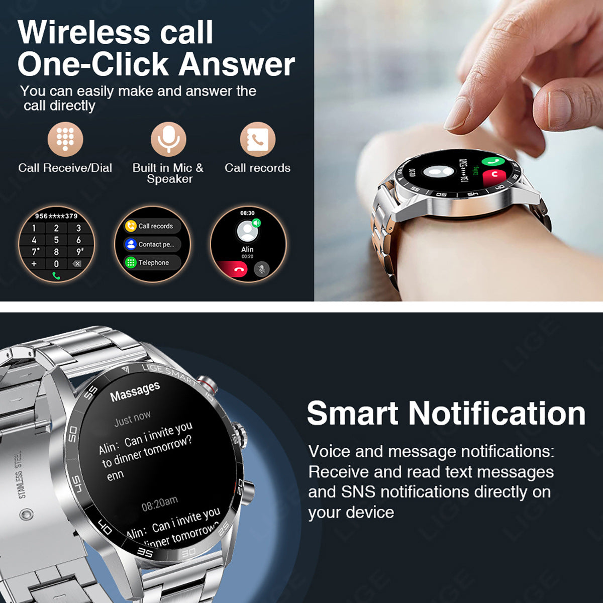 Smart Blood Pressure Heart Rate Bluetooth Multifunctional Men Business Watch