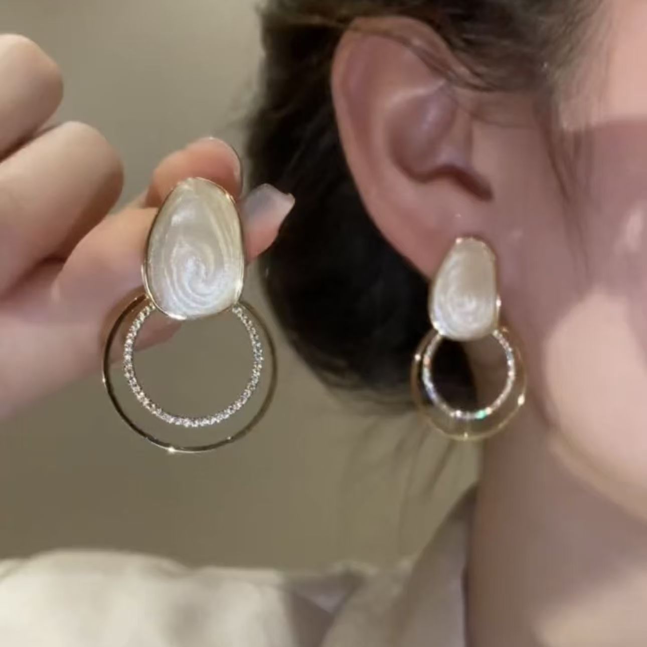 2026 Trendy Sparkly Zircon Geometric Loop Drop Earrings, Premium Design Flattering For Square Face Ladies Accessories