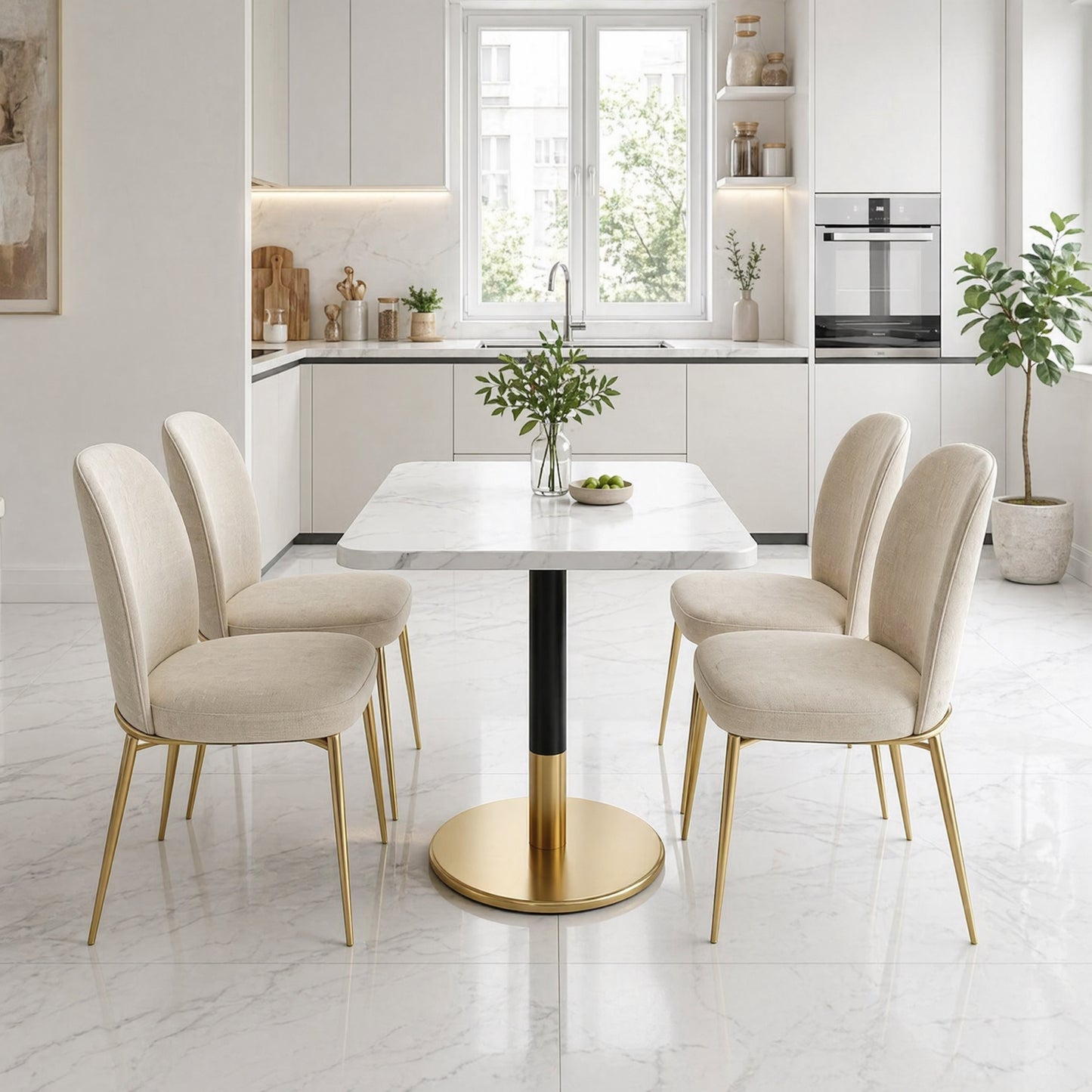 Modern Rectangle Dining Table For 2 Small Kitchen Table With White Marble Pattern Wood Desktop And Black Metal Pillar Negotiation Table With Gold Base For Dining Room Kichen Office Meeting Room 80x60c