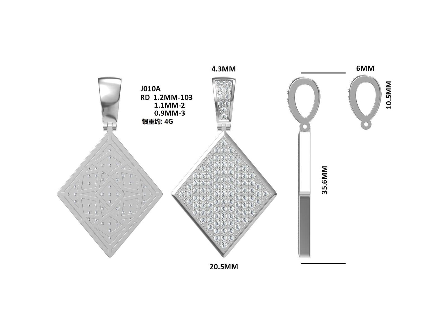 S925 Sterling Silver 108pcs D Color VVS1 Moissanite Diamond Shape Pendant 5g No Chain Platinum Plated GRA Certified Gift Box