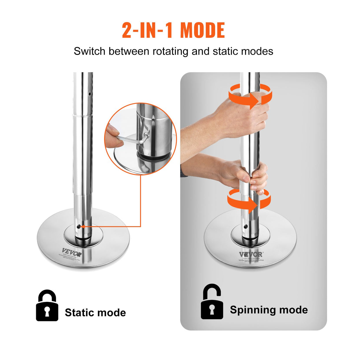 Professionelle Tanzstange, Pole Dance Tragbare Tanzstange Profi Ca. 222,6-282,4 Cm Höhenverstellbare Abnehmbare Fitnessstange Spinning Fitness Silber, Tanzstange Fitnessstudios, Club, Party