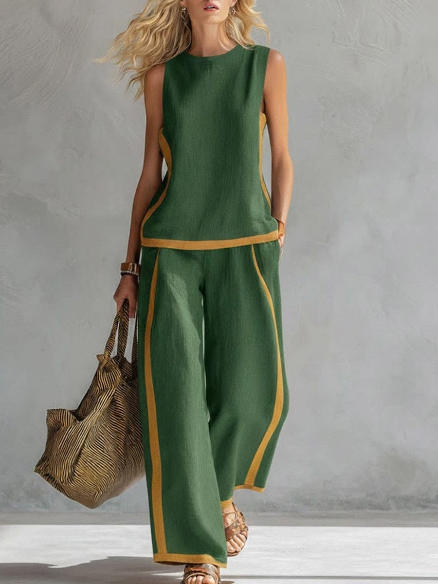 Women's Sleeveless Wide Leg Pants Set, Summer Fashion Casual 2-Piece Outfit