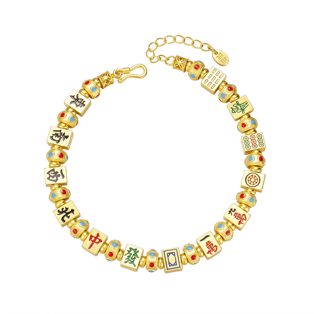 S925 Sterling Silver Vintage Enamel Thirteen Ornaments Mahjong Bracelet, Versatile Fashion Hand Jewelry
