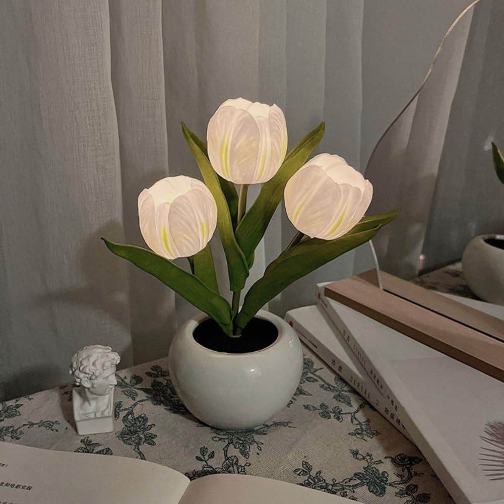 LED Simulated Tulip Night Light String For Vases, Three-headed Tulip Decorative Pot Plant Atmosphere Lamp, Suitable For Birthday Gifts , Creates A Warm Atmosphere, Suitable For Bedrooms, Bedsid.