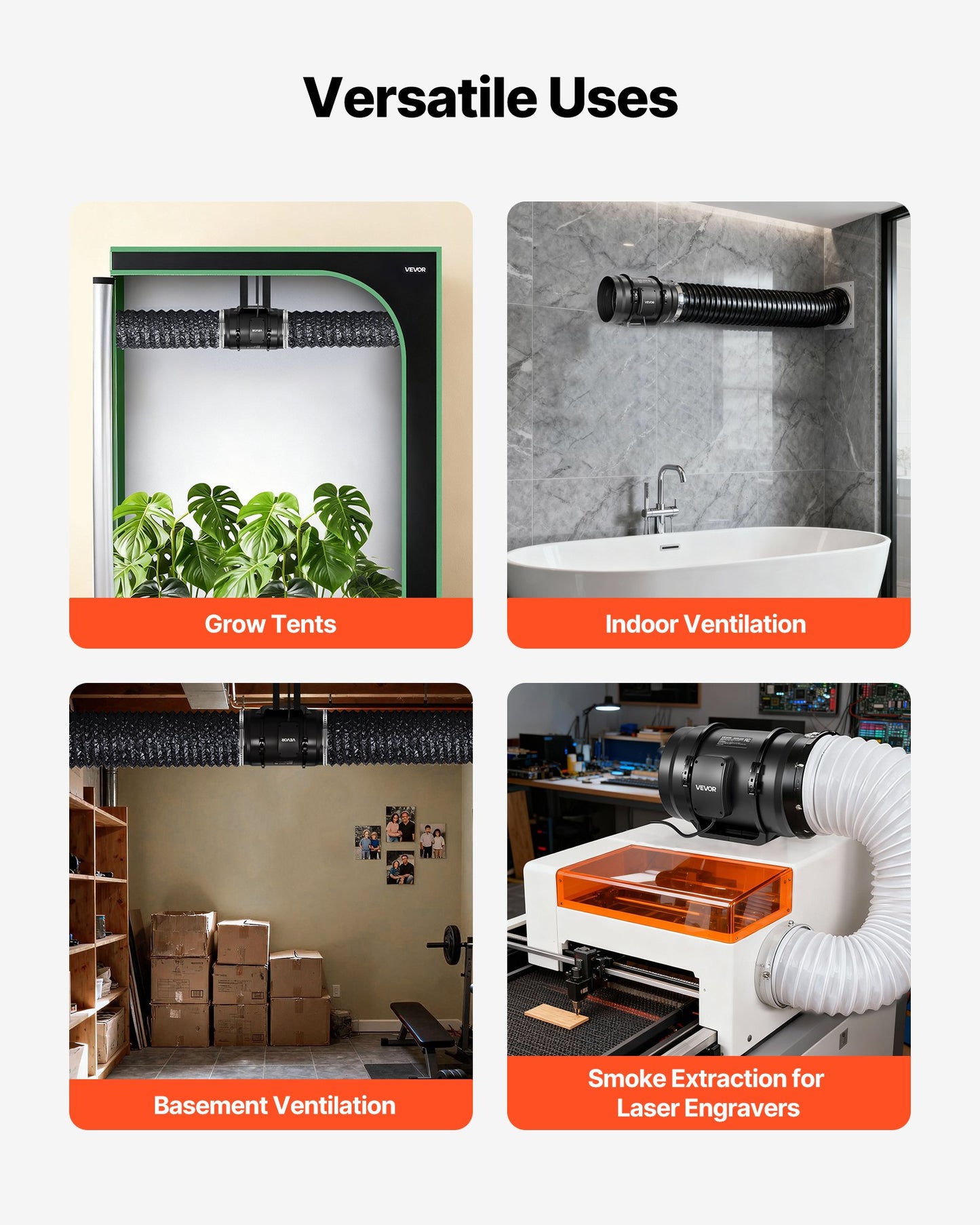 8" Inline Duct Fan, 720 CFM Ventilation Exhaust Fan Quiet AC Motor For Heating Cooling Booster, Grow Tents, Hydroponics