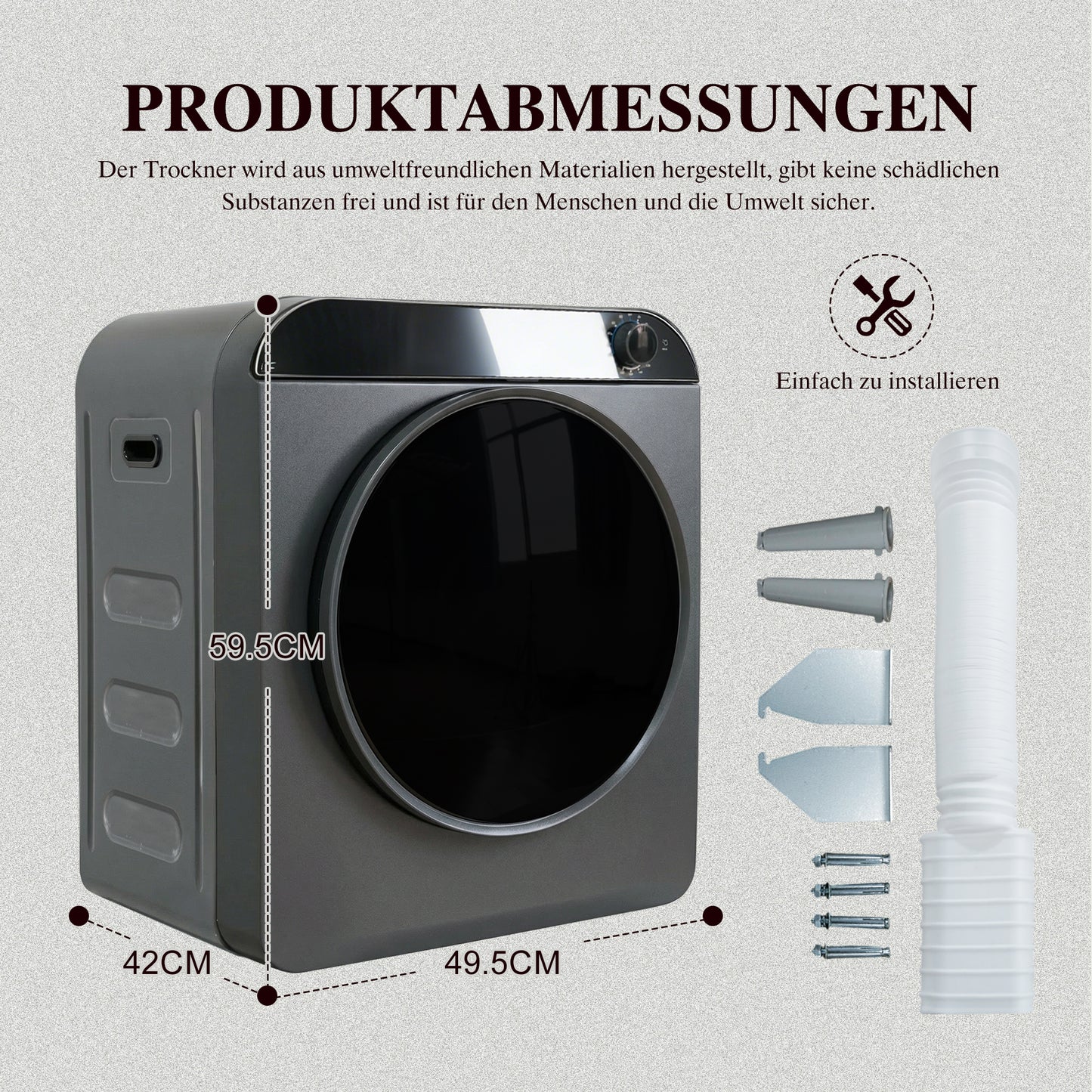 Heavy Duty Tumble Dryer PTC Ceramic Heater & Stainless Steel Drum, 4 Programs Incl. Cooling Function, Double Safety, Stack Wall Mountable. PCM Housing, Nominal Capacity 3 Kg Actually 5 Kg .