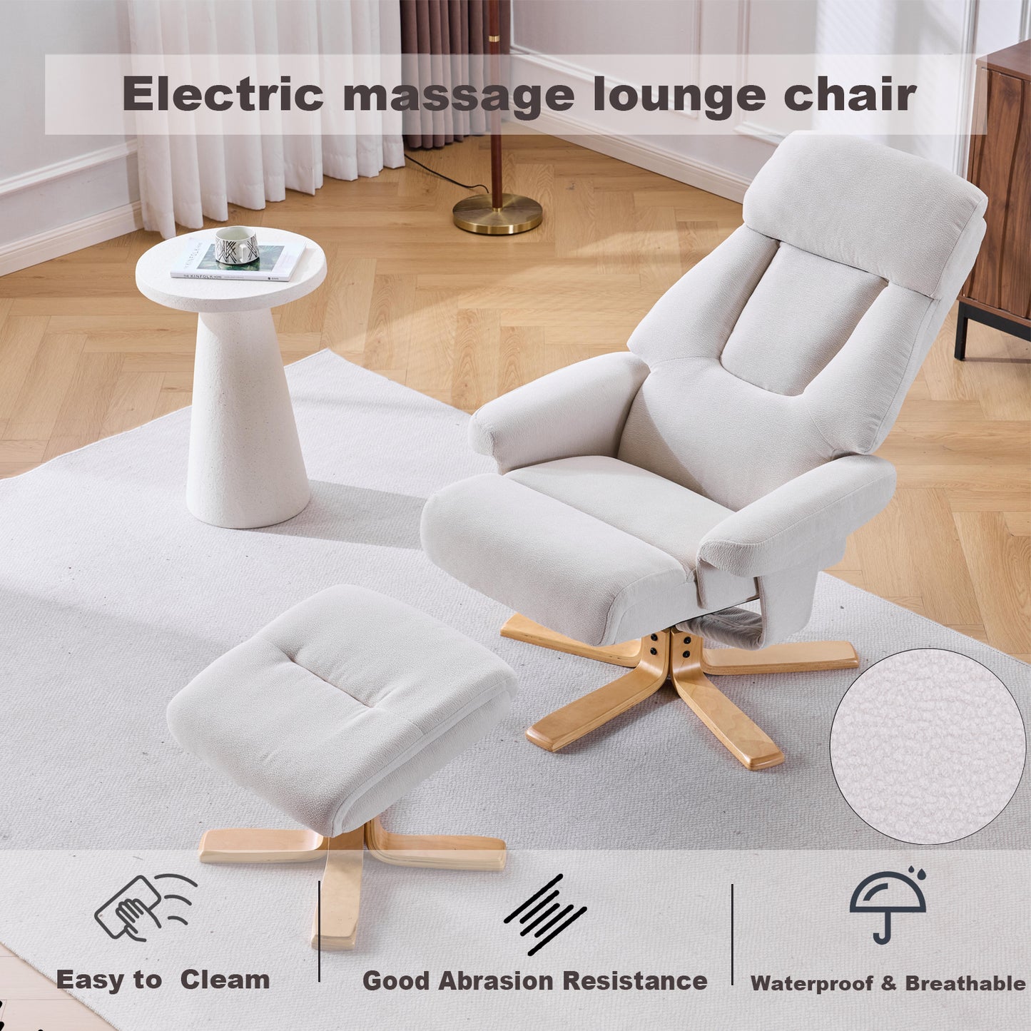 Beige Fabric Upholstered Heated Massage 360 Swivel Accent Chair, Chair With Ottoman, Ergonomic Comfort For Living Room, Bedroom Reading Nook Small Single Sofa For Bedroom, Office, Apartment