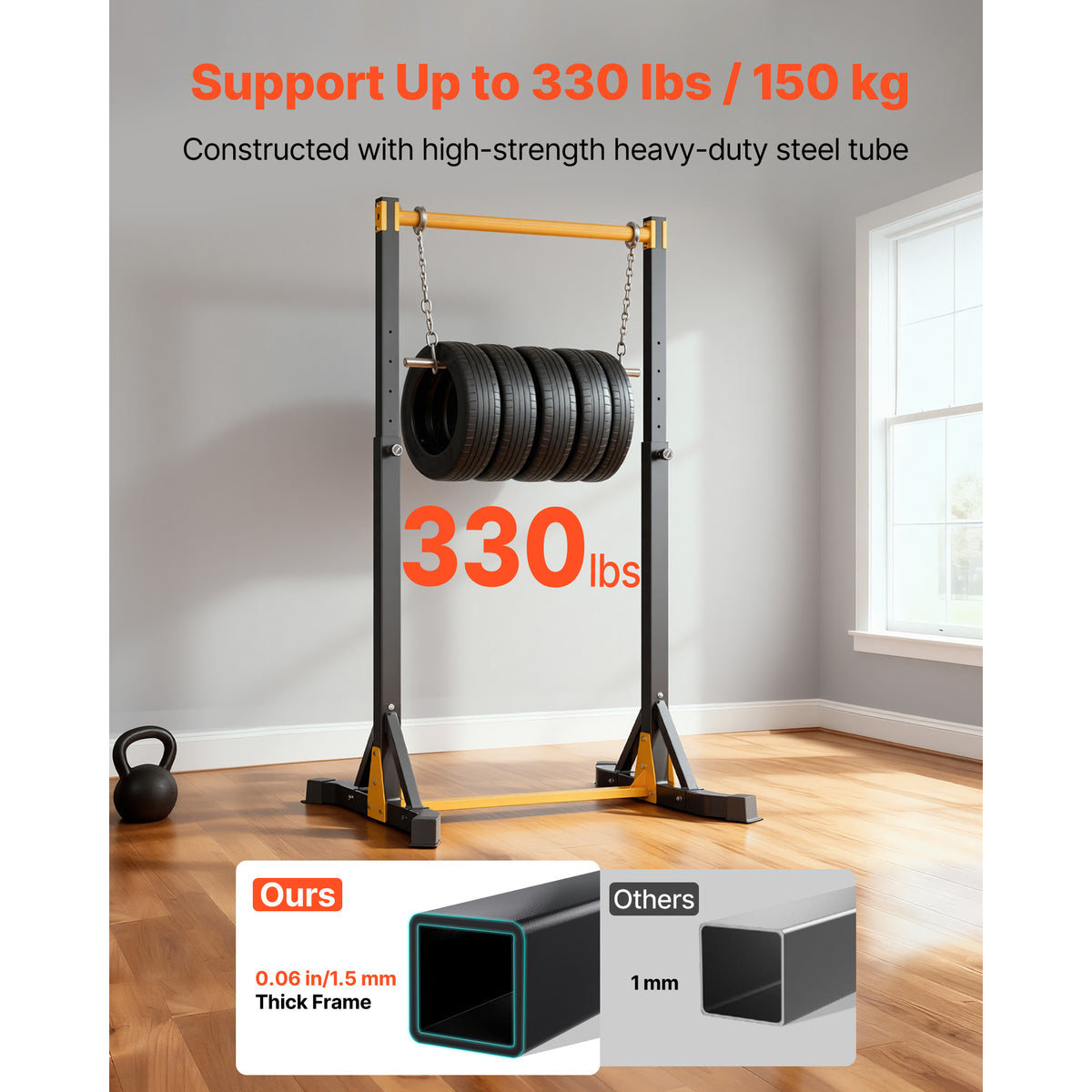 Pull Up Bar, 330LBS Capacity Portable Pullup Bar Station, Pullup Bars Free Standing With H-Frame Structure & Heavy-Duty Steel Tube, 8 Level Height Adjustment Gravity Fitness For Arms Back Chest