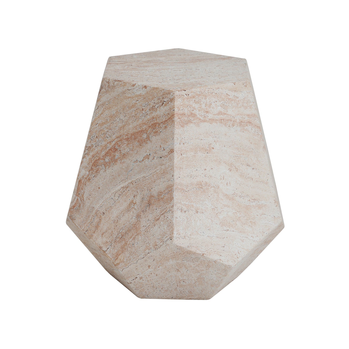 Outdoor Indoor Lightweight Concrete Side Table,Hexagonal Round Travertine Accent Table
