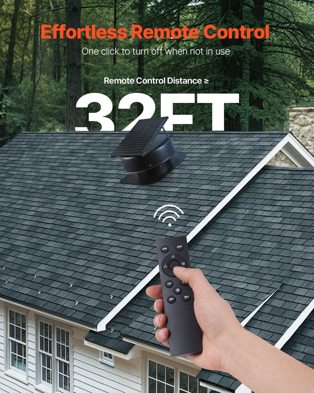 Roof Attic Exhaust Fan, 50W Smart Solar Roof Ventilation Fan With Thermostat, Remote Control, 3000 CFM Airflow Built-in Smoke Sensor With Auto Stop For Cooling And Dehumidification