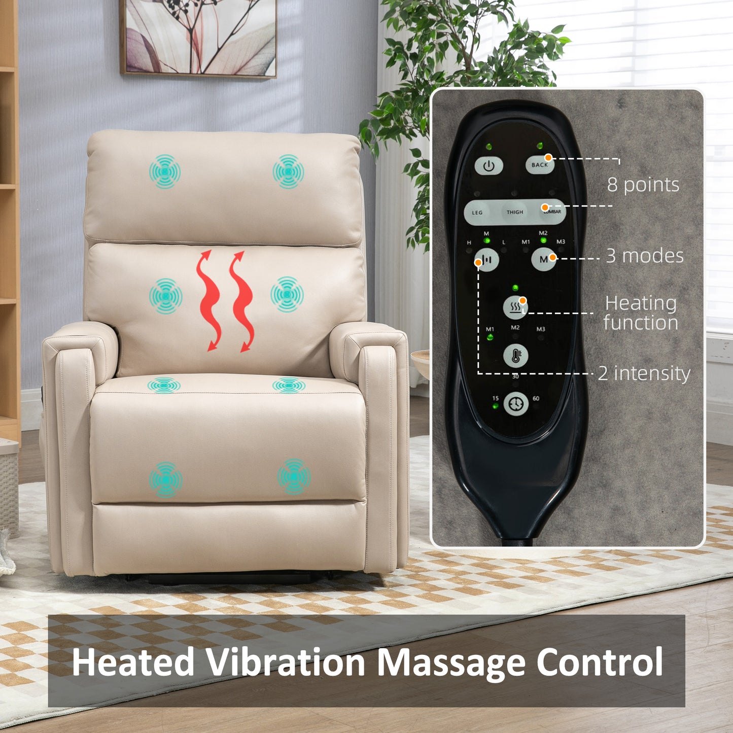 Electric Riser And Recliner Chair, With Massage And Heat - Beige