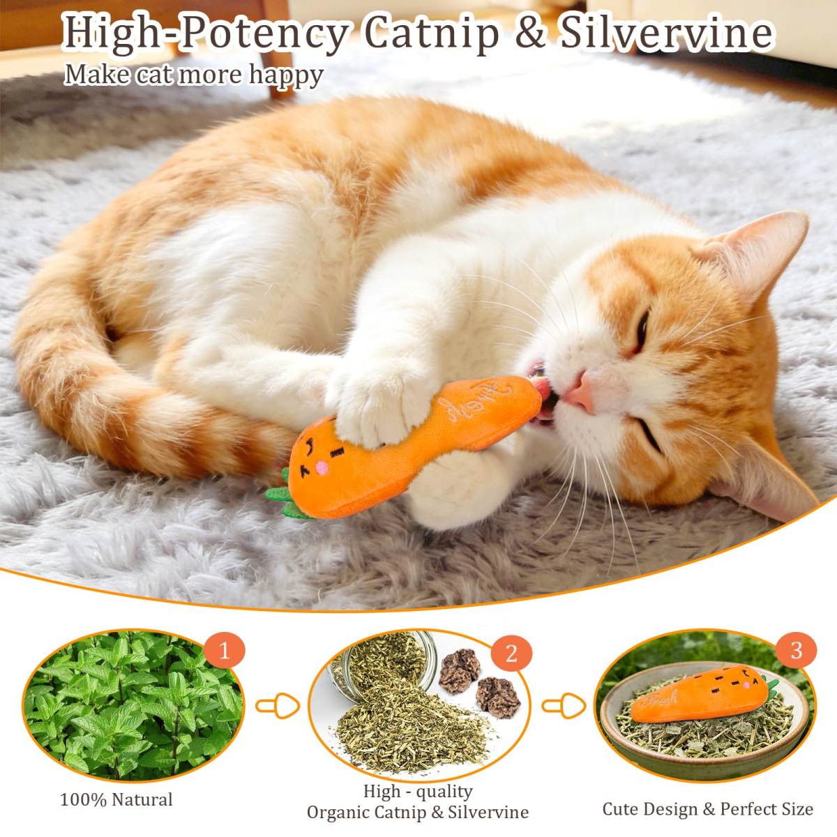 Catnip Cat Toys, 5 Pack, Plush Catnip Toys For Indoor Cats Kitten, Interactive Cat Nip Kitty Kicker Chew Safe Teeth Cleaning Toys, Carrot Vegetable Shape