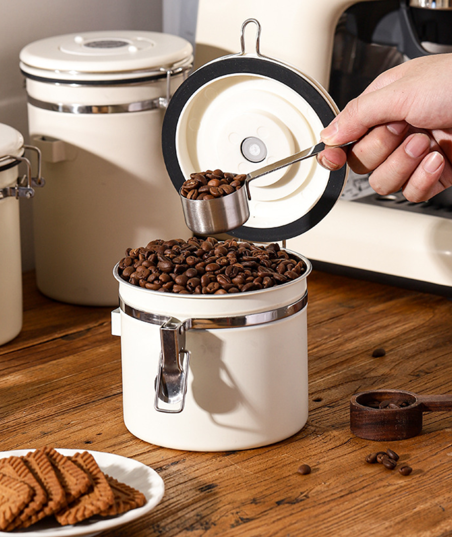 New 304 Stainless Steel Coffee Can With Steel Spoon, Coffee Bean Kitchen Storage Can, Fresh-keeping Can, Tea Sealed Can