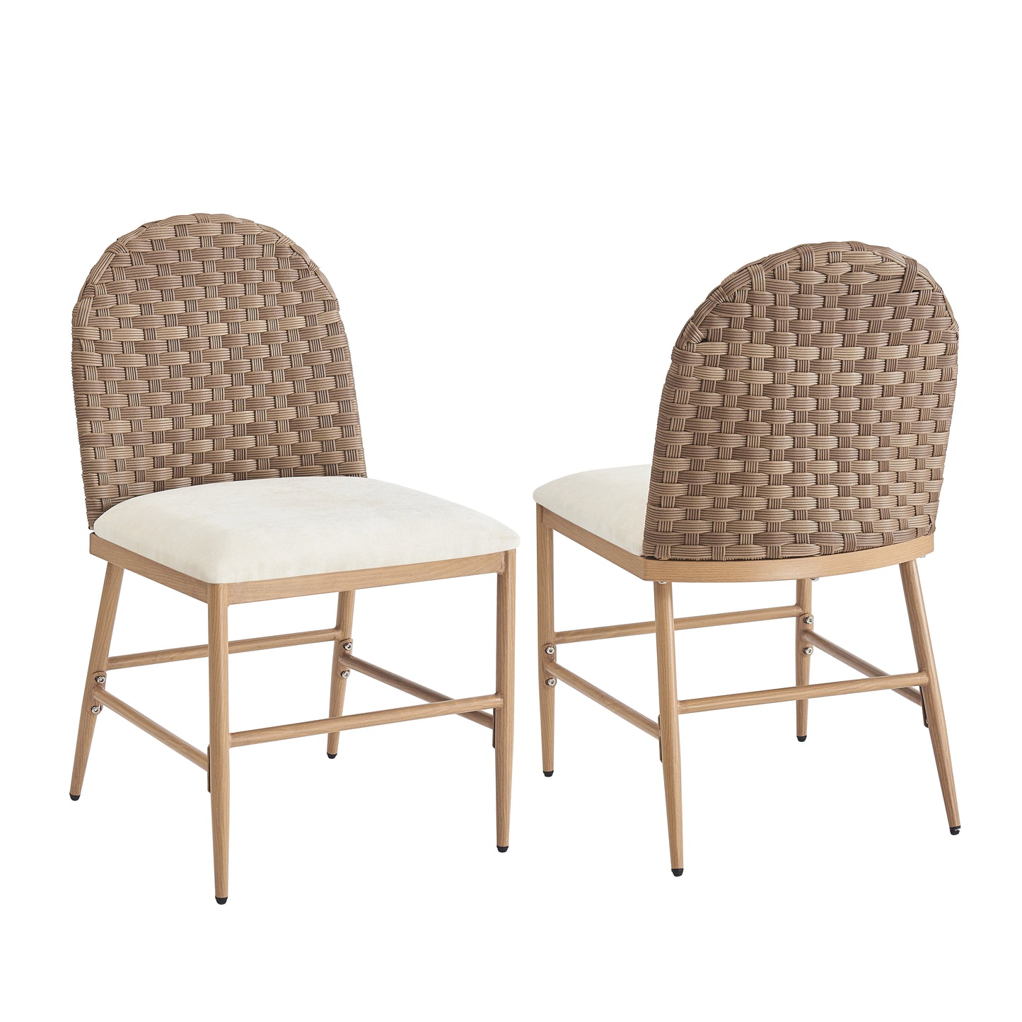 Farmhouse Dining Chairs Set Of 2, Upholstered Kitchen Chairs Armless Iron Side Chair With Rattan Backrest For Dining Room ,Restaurant,Brown