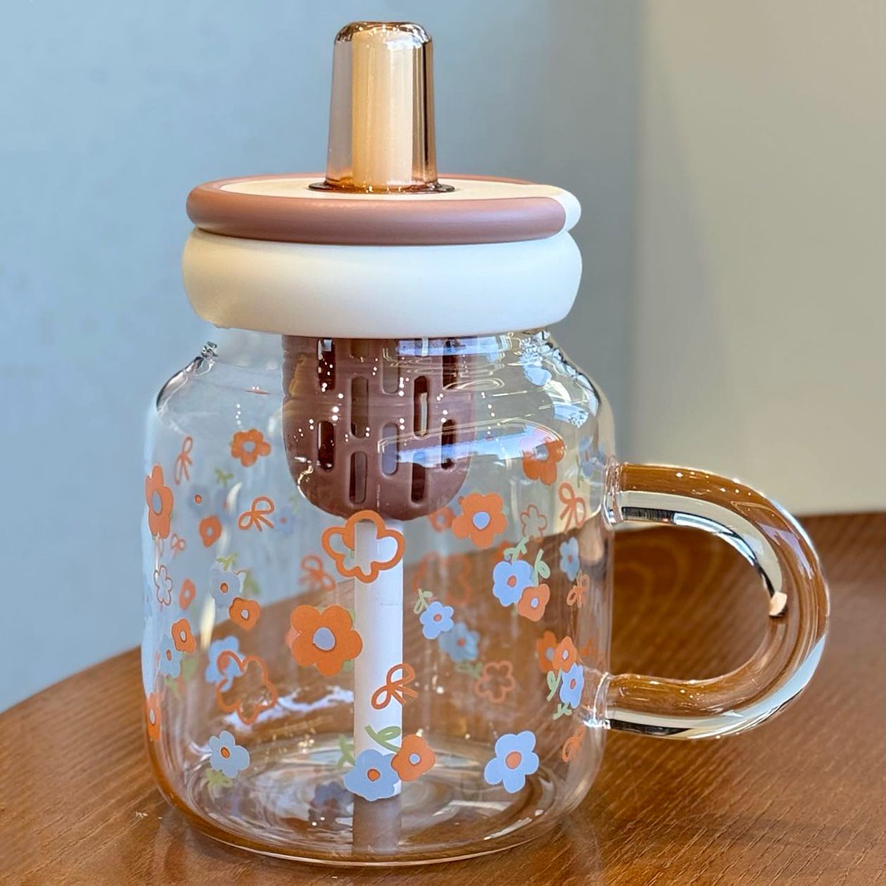 Straw Glass Cup High Temperature Resistant Borosilicate Tea Water Separation Cup