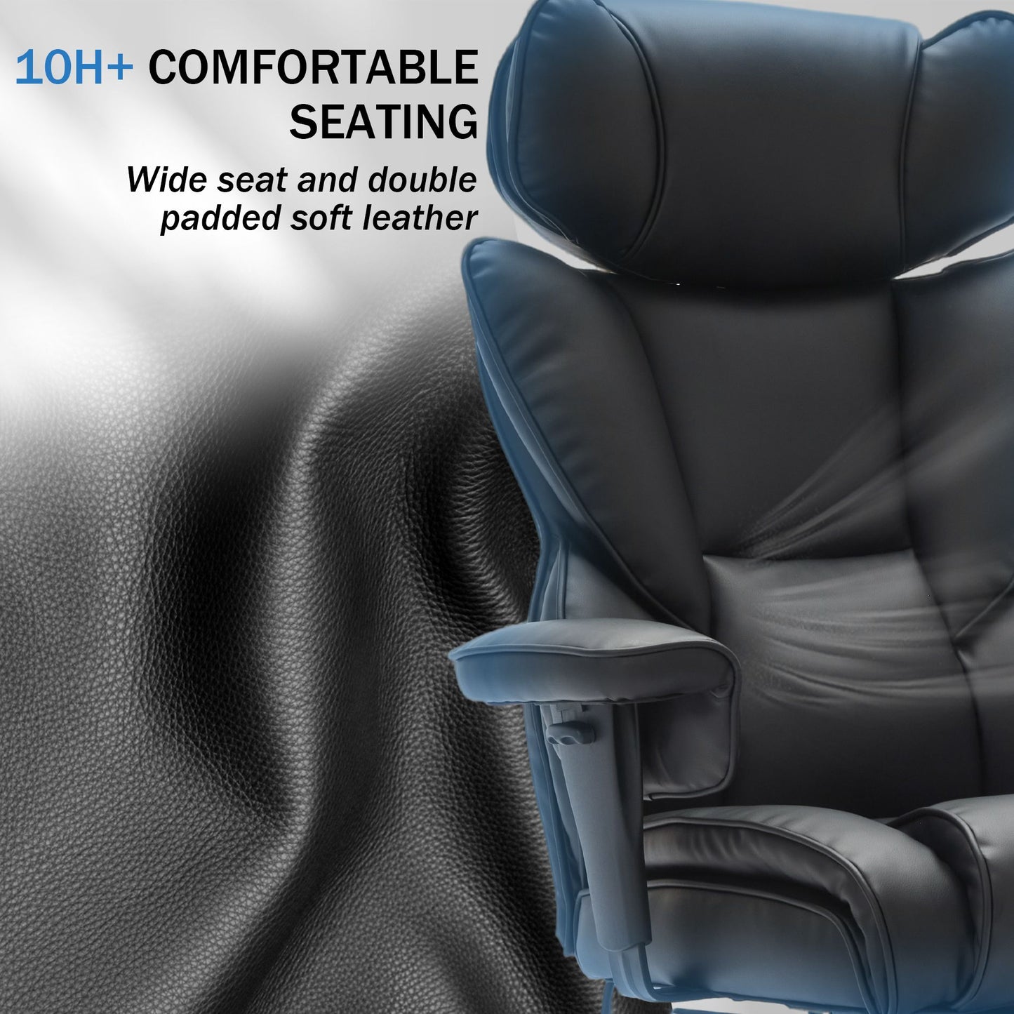 Office Chair With Foot Rest And Waist Lumber Support, Ergonomic Gaming Chair With Adjustable Height Headrest, High-Back Leather Reclining Chair For Home, Black