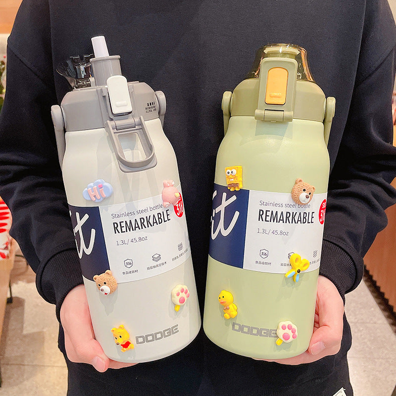 Large-Capacity Sports And Fitness Insulated Water Bottle With Straw