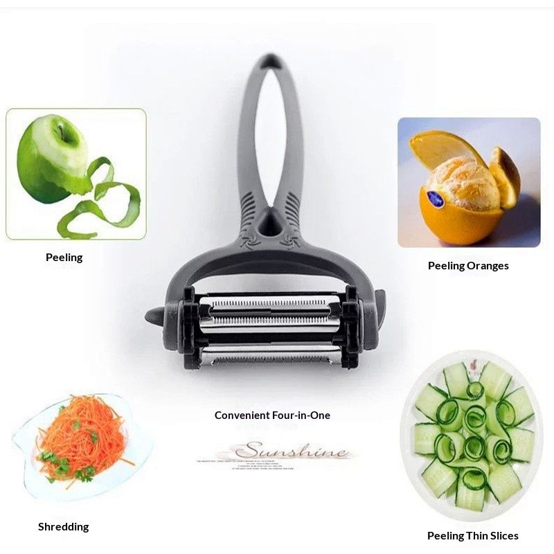 3-in-1 Rotary Vegetable Peeler Julienne Slicer Kitchen Tool Stainless Steel Fruit Peeler