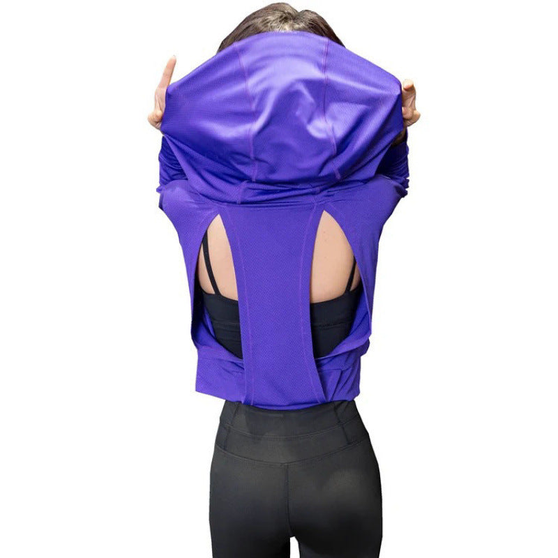 Hollow-out Beautiful Back Running Hoodie Quick-Drying Womens Fitness Top