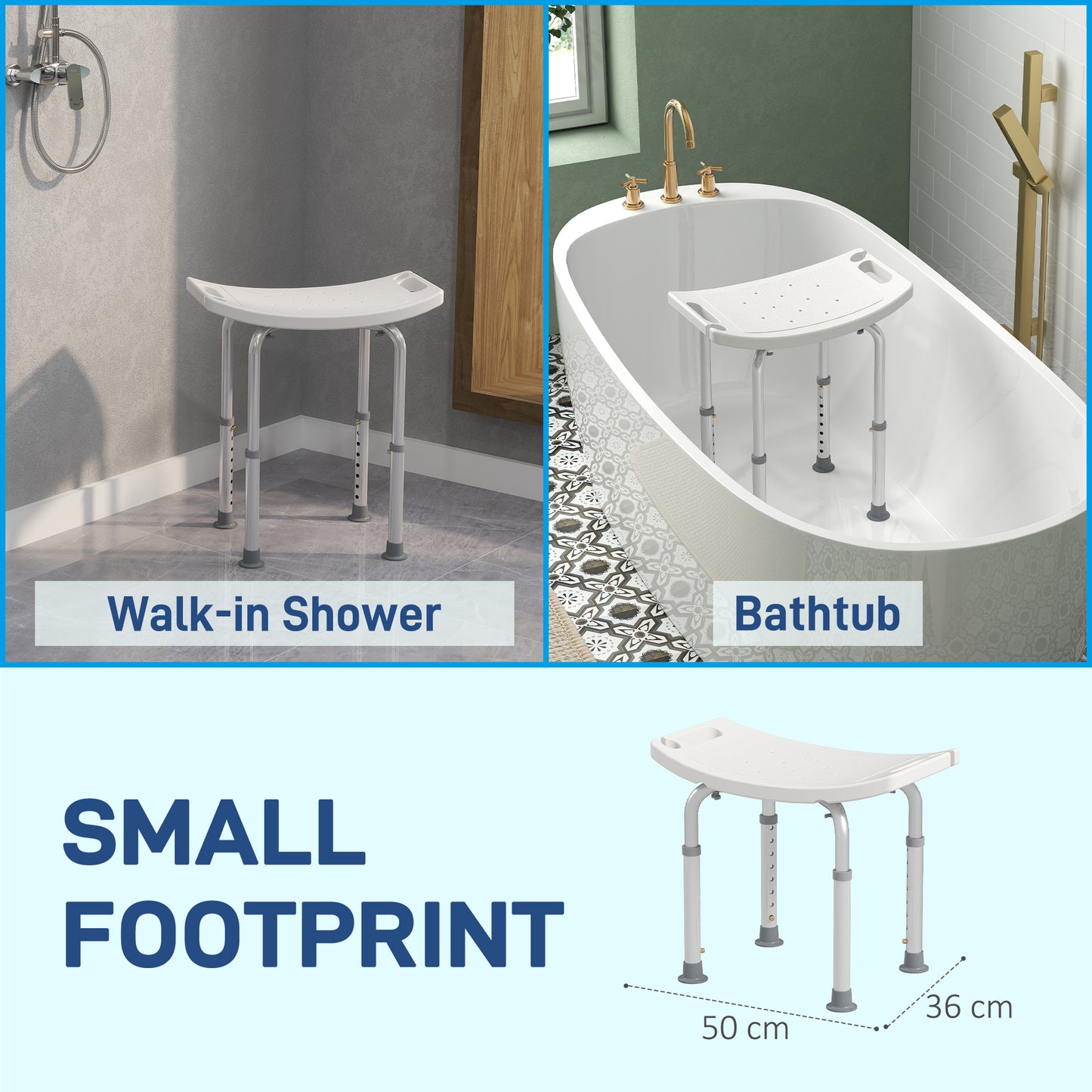Height Adjustable Bath Stool, Aluminium Shower Stool With Non-Slip Pads For Elderly, Disabled, Seniors, Pregnant, White