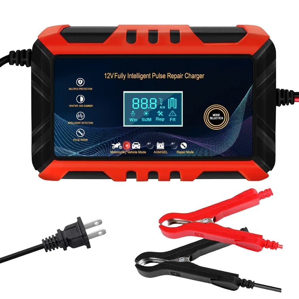Car Battery Charger 12V 6A Pulse Repair LCD Display Smart Automatic Battery Charger GEL Lead-Acid Charger For Car Motorcycle