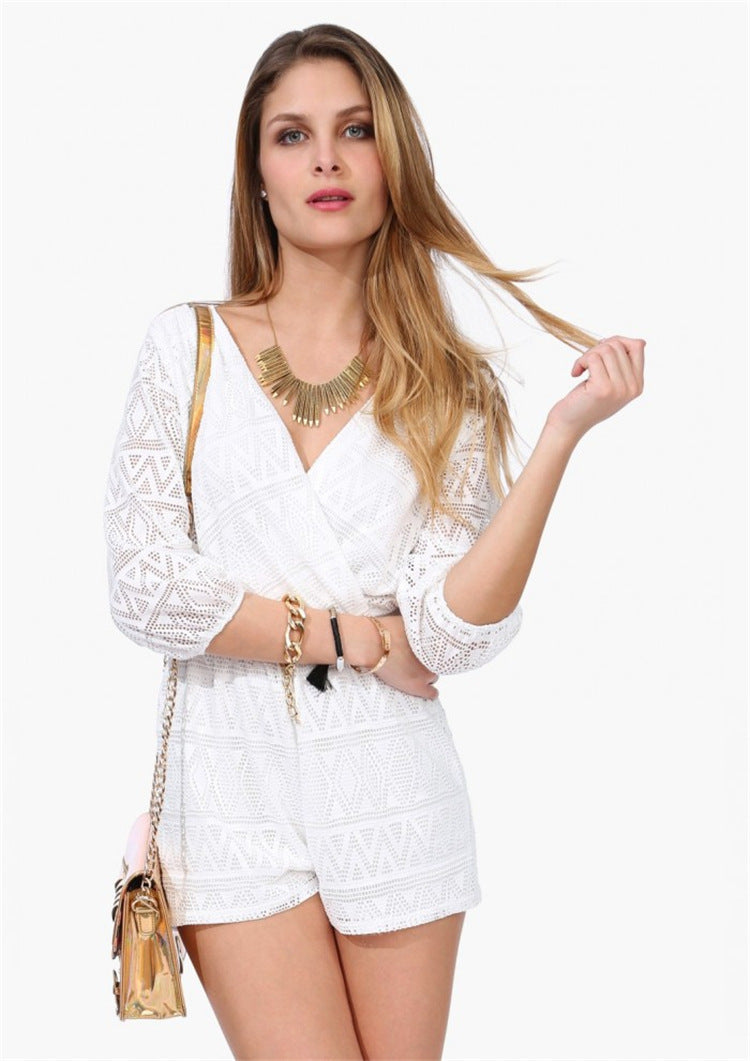 Sumiton Amazon's best-selling European and American high-quality women's lace hollow cool summer solid color Jumpsuit