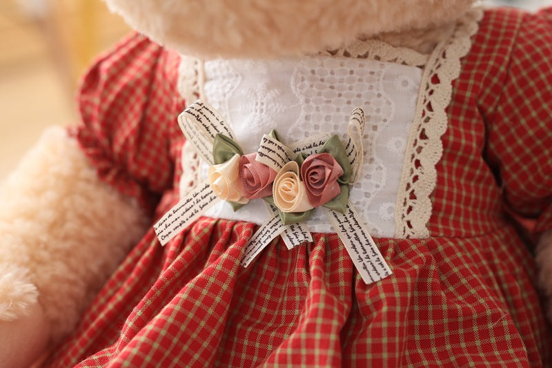 Hot 45cm 2pcs.Set Couple Teddy Bear Plush Toys Kawaii Stuffed Doll With Plaid Clothe Best Birthday Christmas Gift for Boy Girls