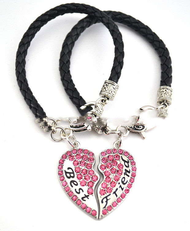 BEST FRIEND Crystal Heart-Shaped Friend Set Twist Thick Bracelet