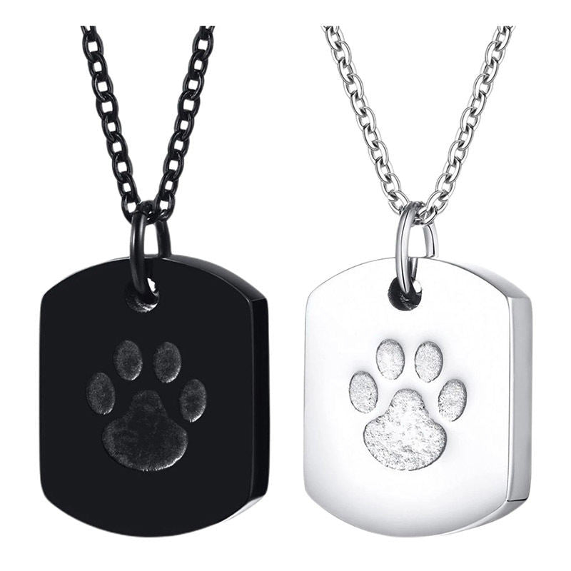 Stainless Steel Dog Paw Cinerary Casket Openable Pendant Black Men's Necklace Twist Metal Accessories
