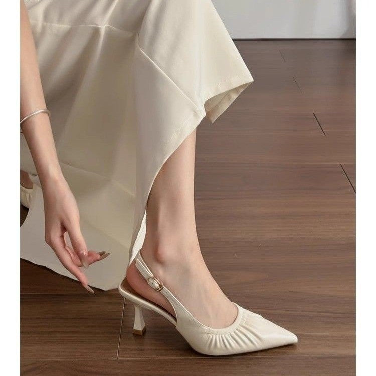 New Elegant Pointed Toe Closed Toe Cutout Slingback Thin Strap High Heels, Unique Back Strap Sandals For Women
