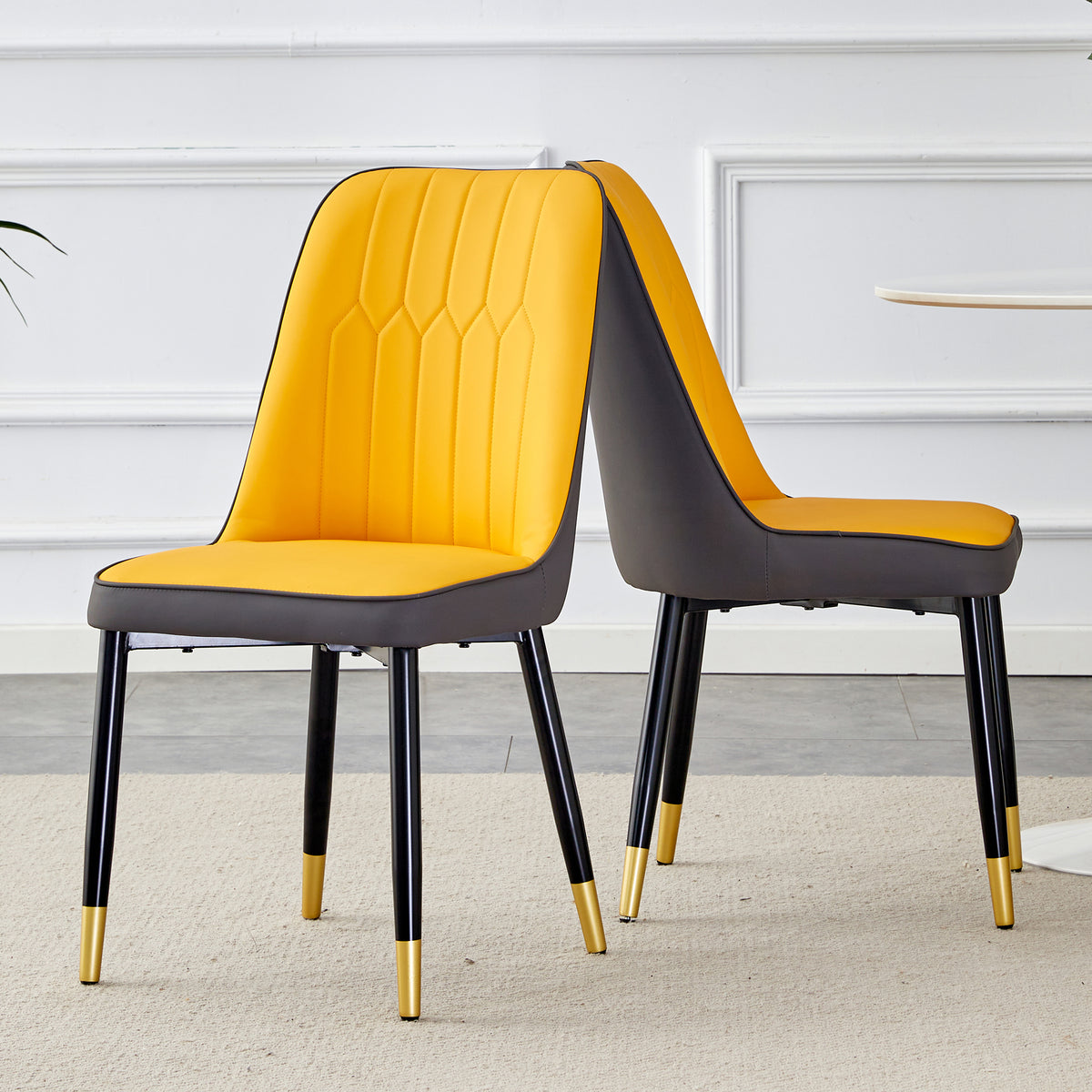 Orange Yellow And Dark Gray Stitching Style, Equipped With Artificial Leather Cushioned Seats, Suitable For Kitchen, Living Room, And Dining Room , 2-piece Set Orange Yellow And Dark Gray PU C-007