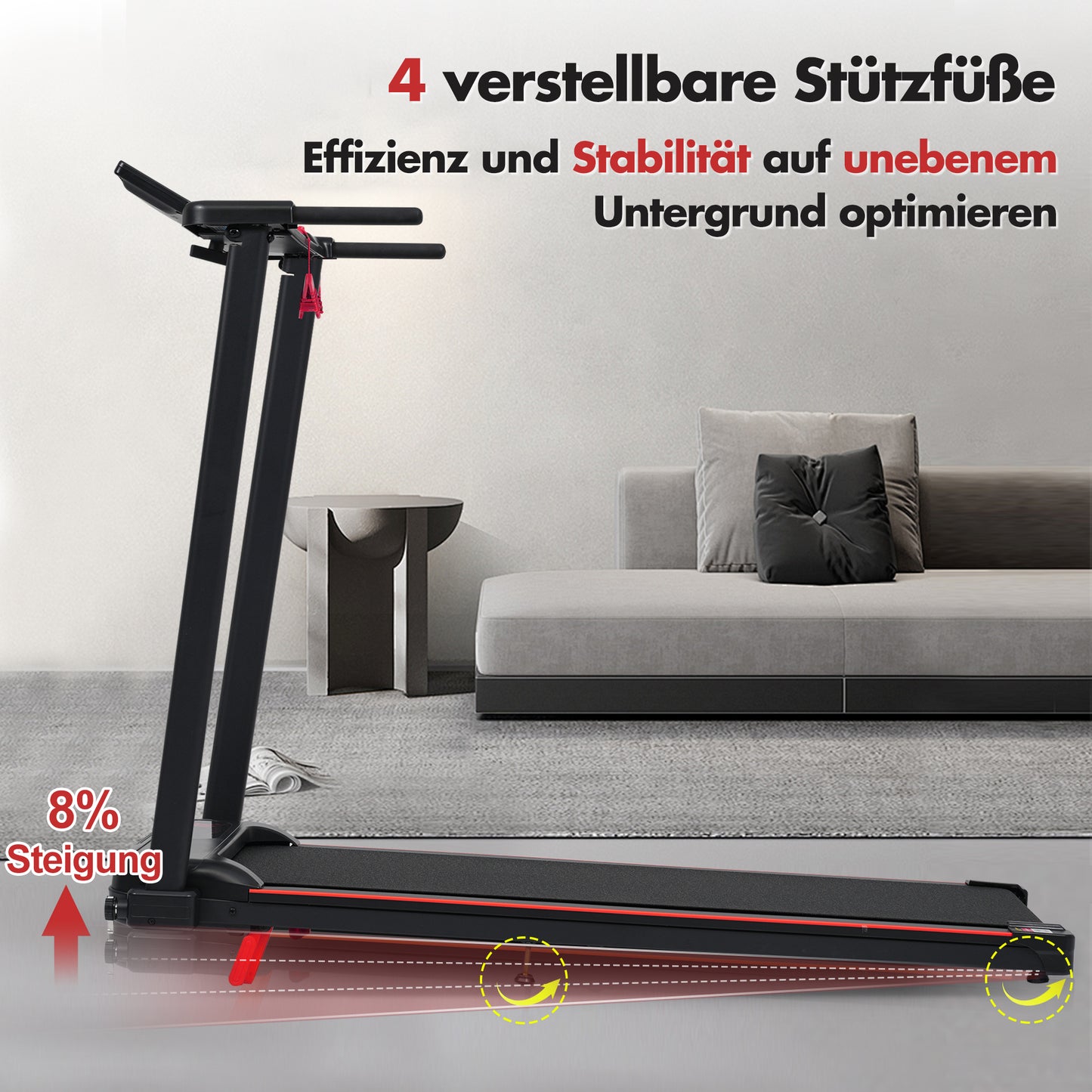 Treadmill With 8 Incline, Portable Treadmill For Home With Handle, Foldable Treadmill With 1-12 Km H And 120 Kg Load Capacity, 3.0 HP, 4 Adjustable Feet, Quick Button Speed