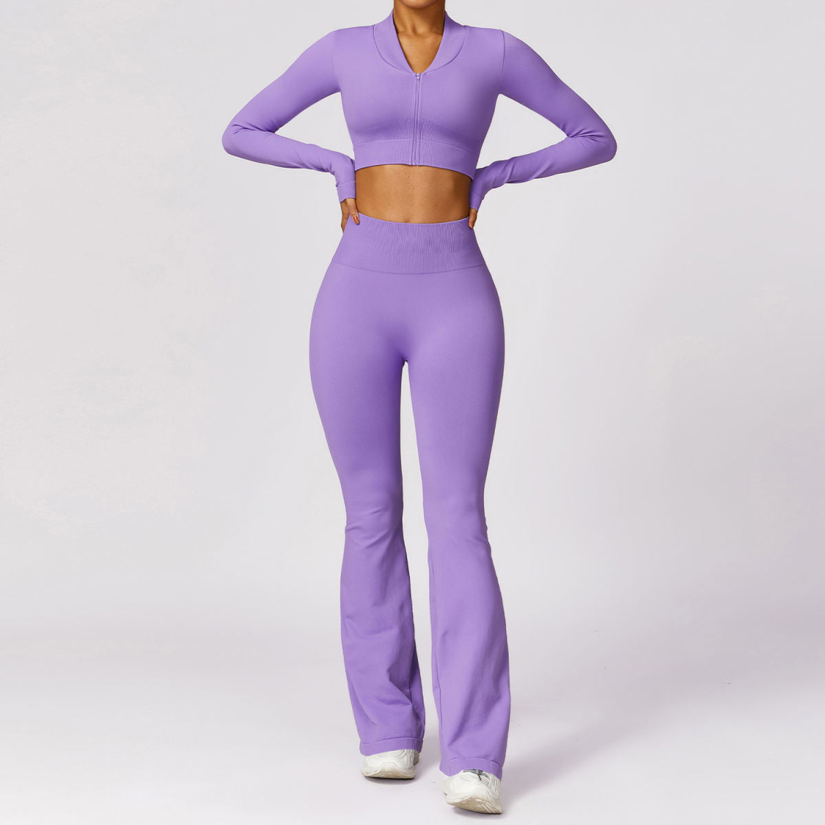 Women's Casual Tight Seamless Long-sleeved Trousers Yoga Clothes Suit