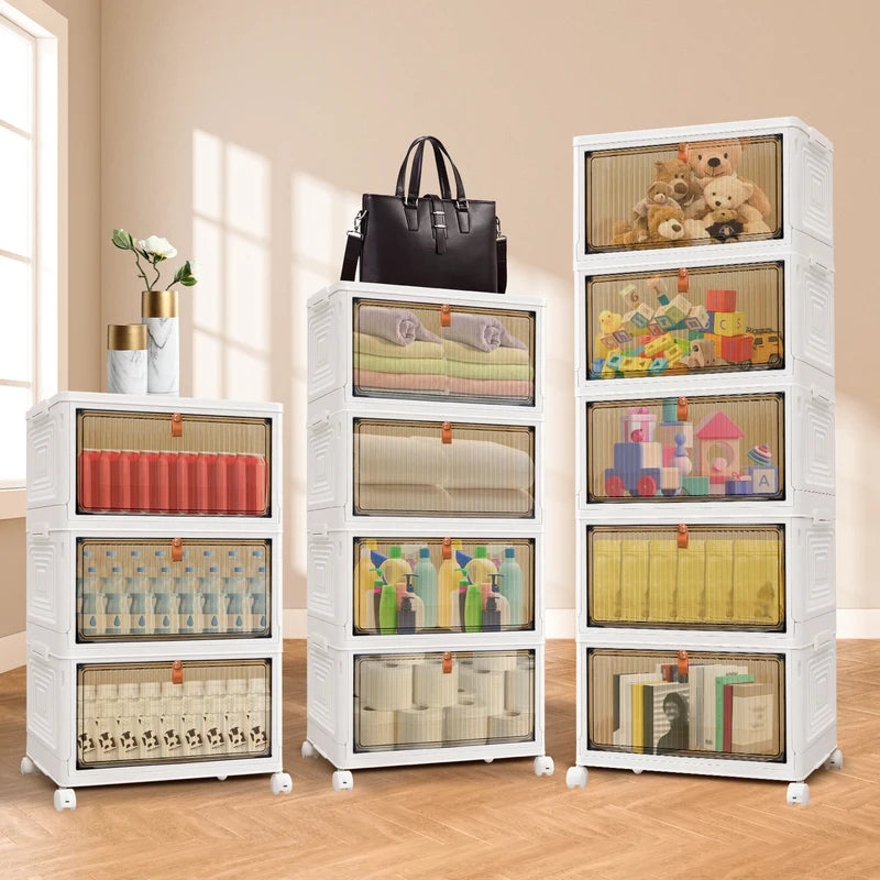 Stackable Storage Boxes With Lids,Sturdy PP Material, Foldable Plastic Storage Unit For Toys Office Supplies Clothes