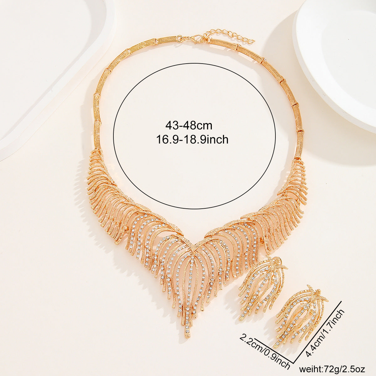 European And American Cross-Border Hot-Selling Gold Tassel Red Diamond Necklace And Earring Set, Fashionable And Bold Bridal Dress Accessories In Stock