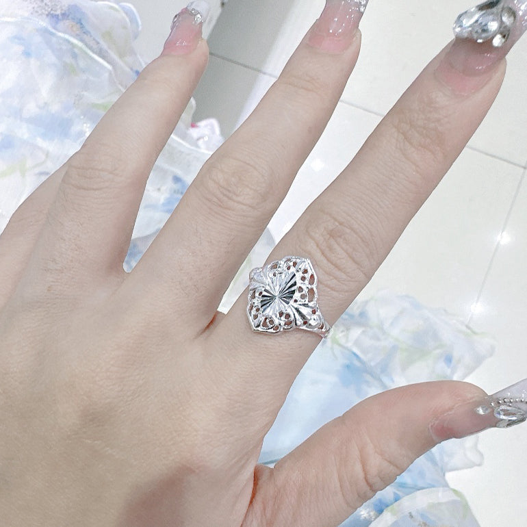 1pc 999 Sterling Silver Assorted Openwork Carved Open Ring, Retro & Elegant Style, Perfect For Daily, Dating & Gifting, Ideal Valentine's Gift
