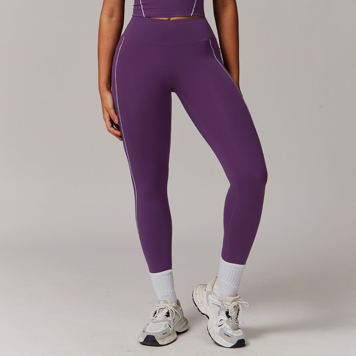 Fitness Contrast Color High Waist Nude Feel Pocket Yoga Pants