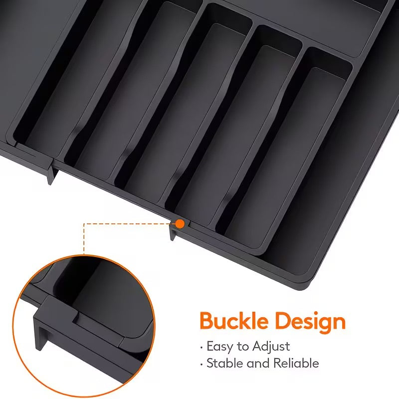 Expandable Utensil Tray For Kitchen, BPA Free Flatware And Cutlery Holder, Adjustable Plastic Storage For Spoons Forks Knives