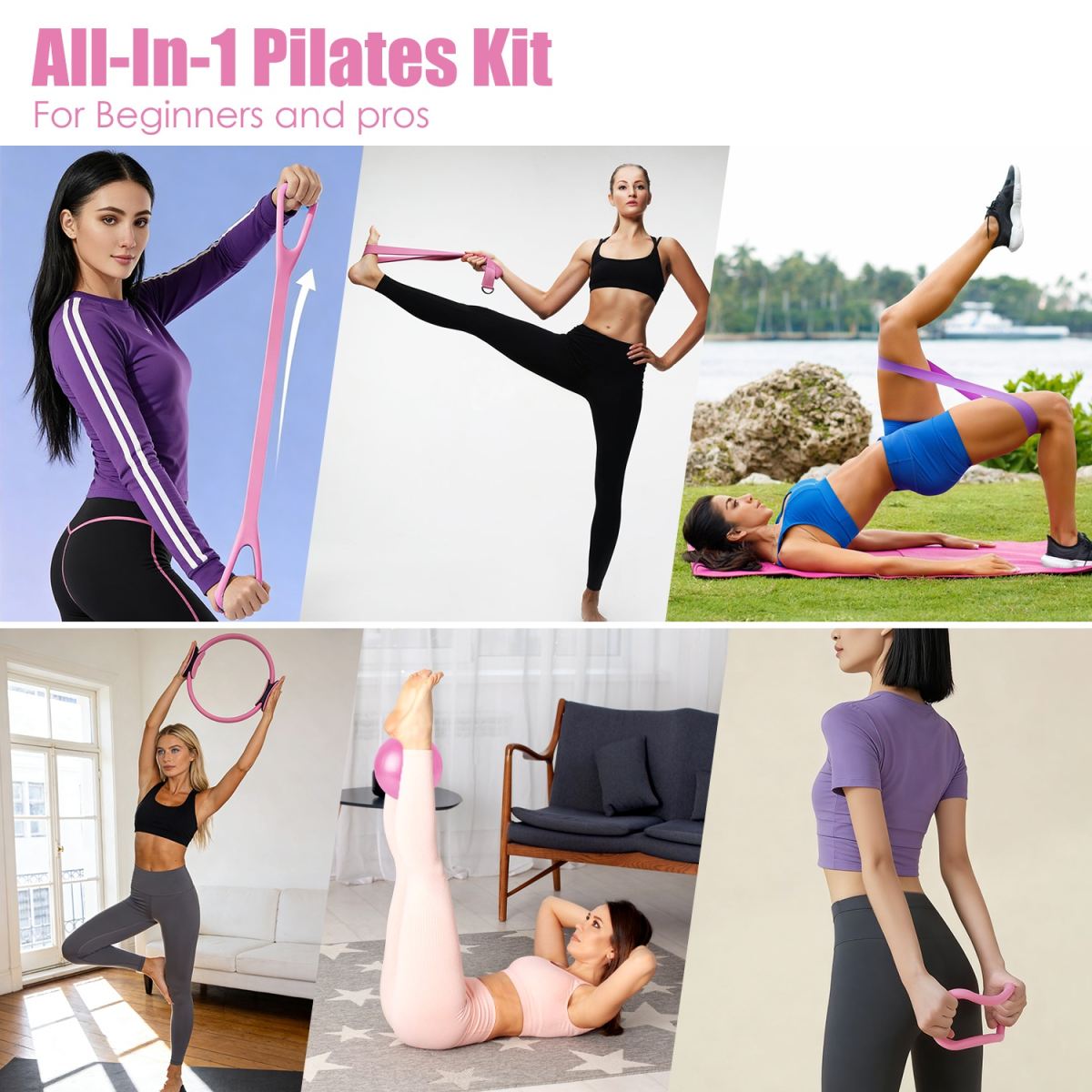 14Pcs Per Set Pilates Ring Kit For Women Exercising With Yoga Ball Arm Stretcher 5 Resistant Bands 8 Resistant Band Elastic Band Non-slip Socks Yoga Strap
