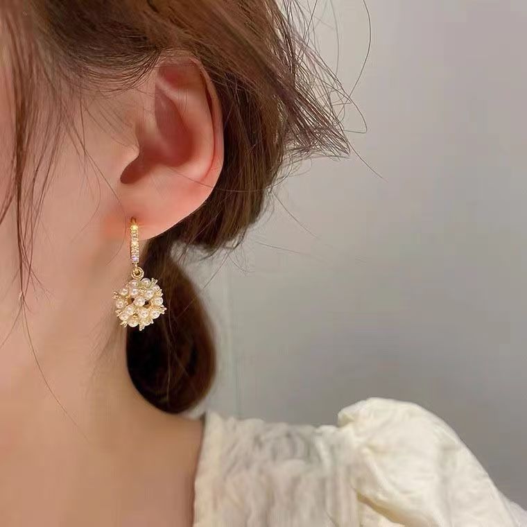 Hong Kong Style Pearl & Zircon Hoop Earrings For Women, New Versatile Personalized Exquisite High-End Fashion Elegant Stud Ear Jewelry